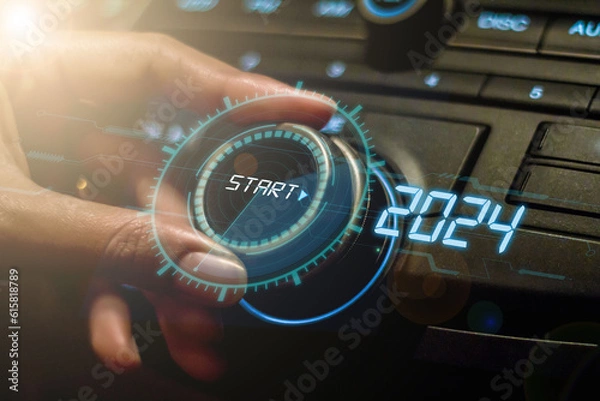 Fototapeta 2024 twist the start button 2024 new year concept two thousand and twenty four