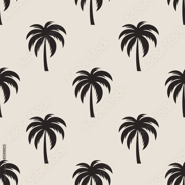 Obraz Vector Seamless Pattern with Palm Trees, Palm Tree Design Template, Print. Palm Silhouettes. Tropical, Vacation, Beach, Summer Concept. Vector Illustration. Front View