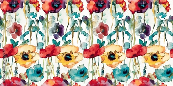 Fototapeta beautiful watercolor flower tiles. Ready for 4-way tiling. Generative AI 