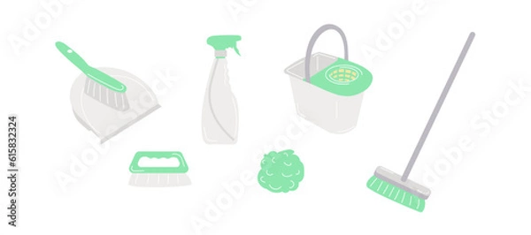 Obraz  Equipment for indoors cleaning, household tools. Housekeeping tools. Cleaning tools.