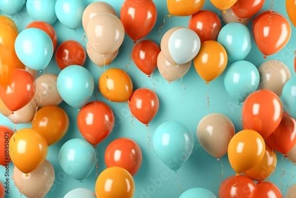Fototapeta Multicoloured Party balloons background, Colourful Party balloons isolated on Cyan Background