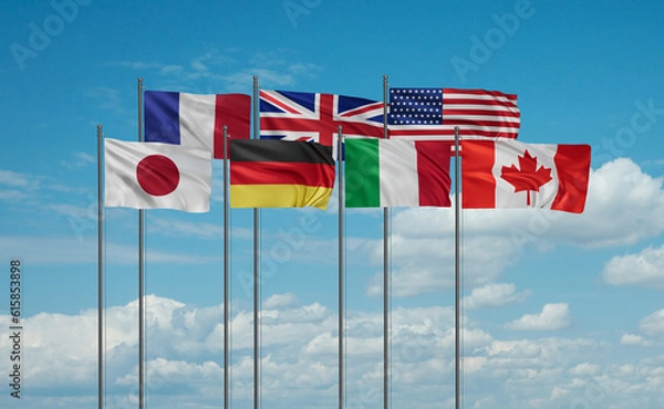 Obraz Group of Seven or Big Seven, intergovernmental political forum illustration, G7 Country members flags illustration
