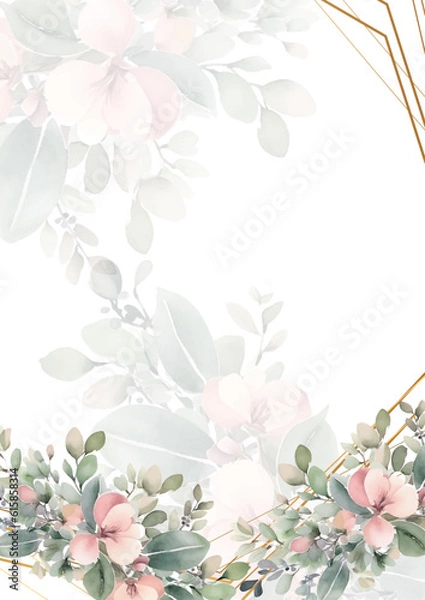 Fototapeta colorful coloutful floral flower vector elegant leaves wedding invitation card template watercolor