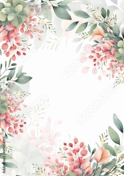 Fototapeta colorful coloutful floral flower vector elegant leaves wedding invitation card template watercolor