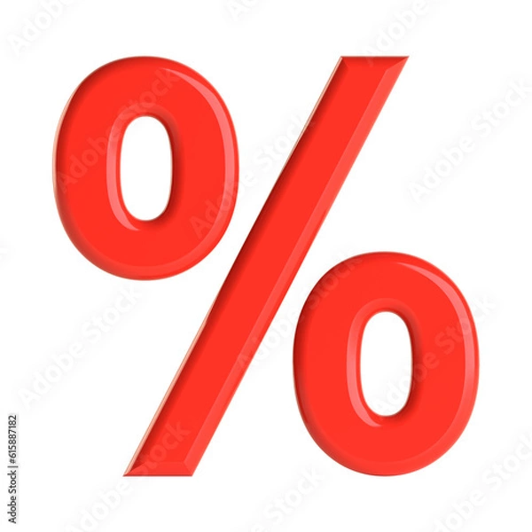 Fototapeta Red percent sign. Beautiful font for your design. Isolated on white background. 3D illustration