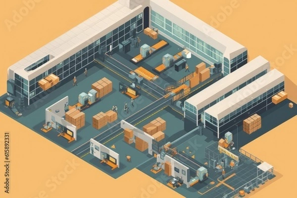 Fototapeta Large warehouse with robots working in it