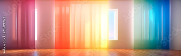 Fototapeta Beautiful futuristic and modern multicolor room with natural sunbeam lighting for product presentation. generated AI