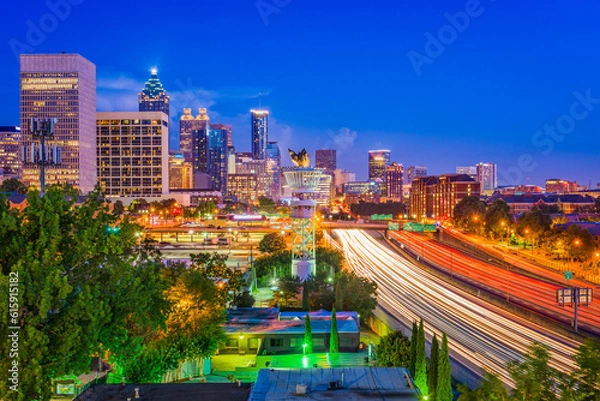 Fototapeta Atlanta, Georgia, USA downtown cityscape at night.