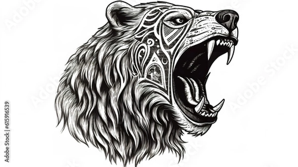 Fototapeta Nordic Bear Tattoo Template Drawing Coloring Page vector image linework ai gen