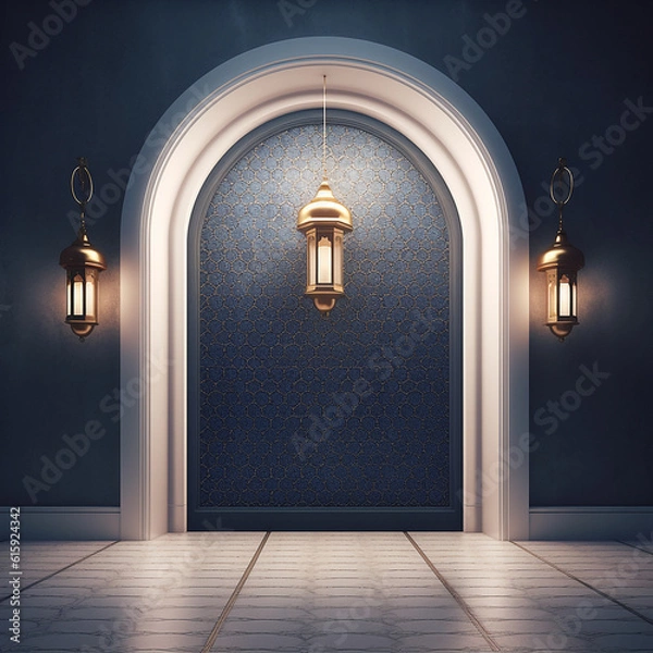 Fototapeta Islamic Podium, luxury ramadan podium for display product, presentation, stage, base, ai generative