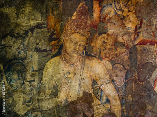 Obraz The 5th-century Bodhisattva Padmapani painting depicting the Buddha holding a lotus flower at Ajanta caves, Maharashtra, India.

