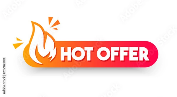 Obraz Rounded Label With Flame Icon And Text Hot Offer