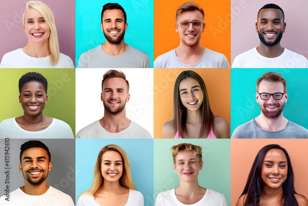 Fototapeta group of people in front of a colored background ai generated