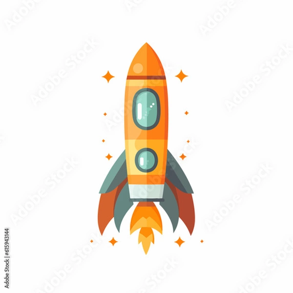 Fototapeta Space rocket with flame on white background, vector