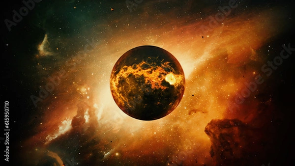 Fototapeta Red planet with explosions and constellation