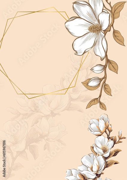 Fototapeta colourful colorful floral flower vector beautiful gold flowers line art on wedding card template watercolor