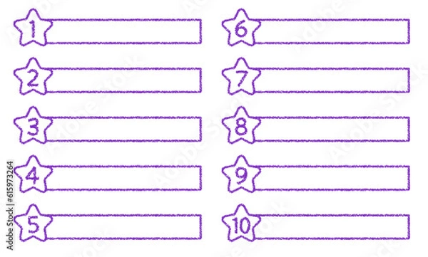 Fototapeta クレヨン素材　数字がついた星の形のタイトルデザインセット