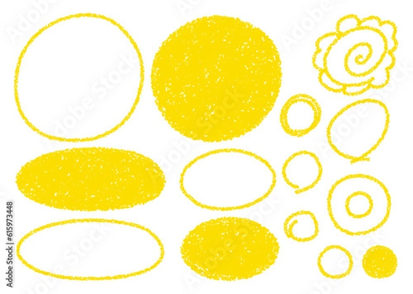 Fototapeta クレヨン素材　手描きのラフな円形セット