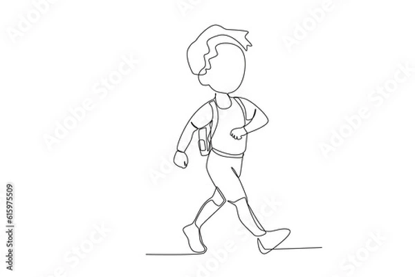 Fototapeta A happy boy goes to school. Back to school one-line drawing