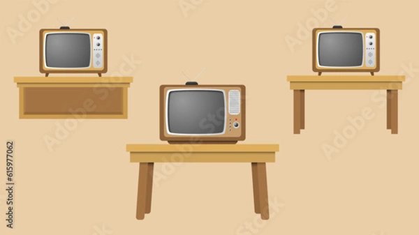 Obraz Set of wood box tv or old classic vintage tv or television. old retro style tv vector illustration
