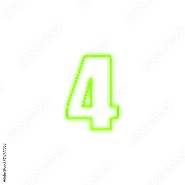 Fototapeta Number four 4 green color neon glow character png symbol, Fourth character digit 