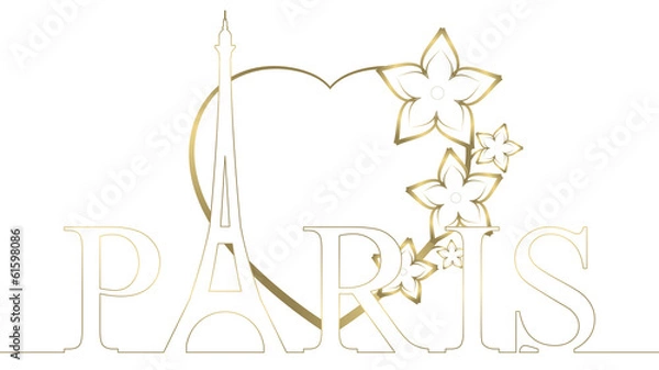 Fototapeta Eiffel Heart - Gold & White