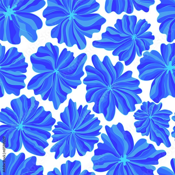 Obraz Wavy flowers seamless pattern. Blue exotic plants textile surface. Floral seamless background