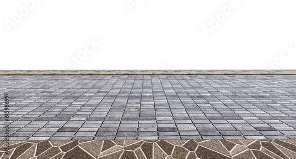 Fototapeta Empty pedestrian road with two sidewalks in PNG isolated on transparent background.	