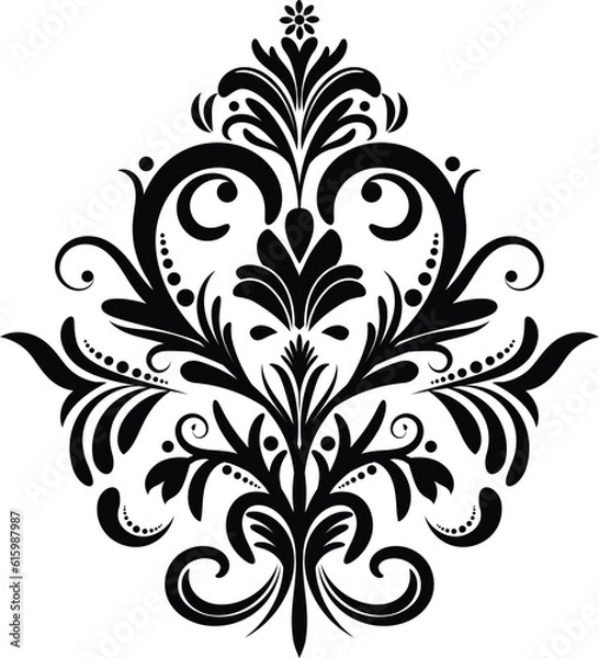Obraz Vintage damask baroque ornament with floral retro antique style. Acanthus pattern foliage swirl design element wedding decoration. Isolated element.