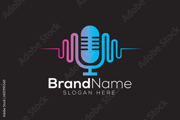 Fototapeta Microphone with colorful sound waves logo design template