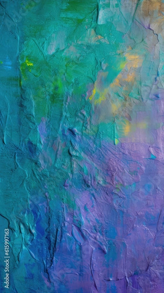 Fototapeta Abstract colorful oil painting on canvas. Oil paint texture with brush and palette knife strokes. multicolored wallpaper. Macro close up acrylic background. Post-processed generative AI