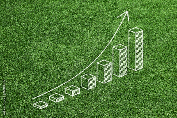 Fototapeta 芝の上に描かれた上昇グラフ、成長、成功