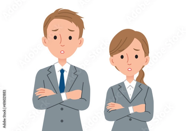 Fototapeta 腕組みしながら悩むビジネスパーソン（男女）