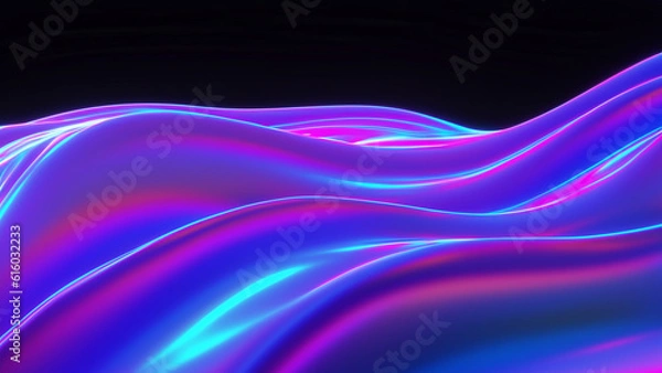 Fototapeta Abstract fluid render holographic iridescent neon curved wave in motion dark background