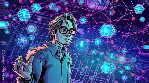 Fototapeta concept of Blockchain scalability solutions graphics . Fantasy concept , Illustration painting.