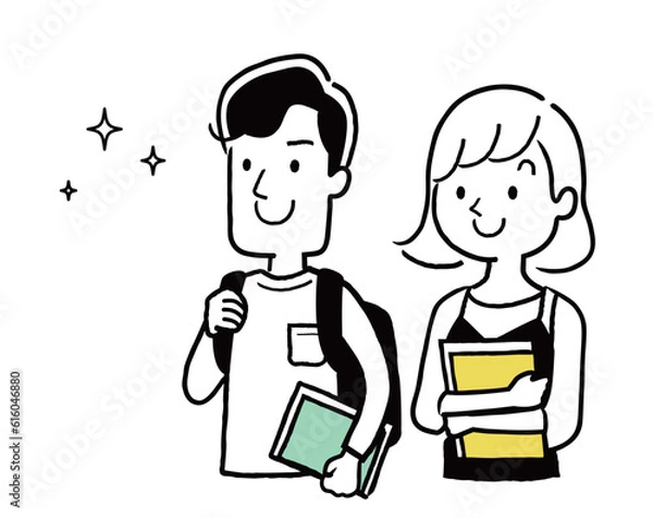 Fototapeta ベクターイラスト素材：大学生の男女、男子大学生と女子大学生
