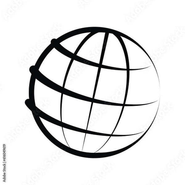 Obraz Earth icon with horizontal speed motion lines. Earth rotation 360 icon. Vector illustration outline flat design style.