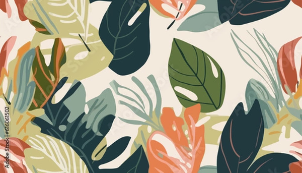 Fototapeta Abstract exotic botanical print. Hand drawn collage contemporary seamless pattern