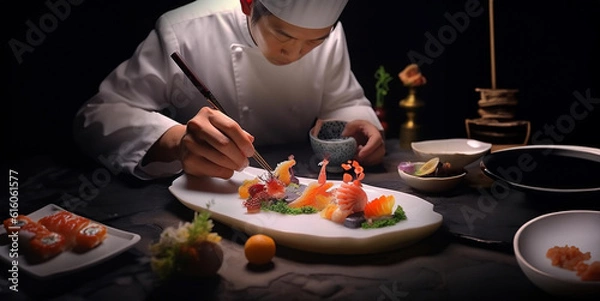 Obraz AI-Generated Chef Perfecting Sushi Presentation.
