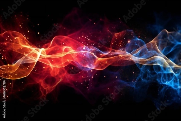 Fototapeta Red and blue fire trails with particles background Generative AI