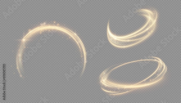 Fototapeta Light golden Twirl. Curve light effect of golden line. Luminous golden circle. Element for your design, advertising, postcards, invitations, screensavers, websites, games.