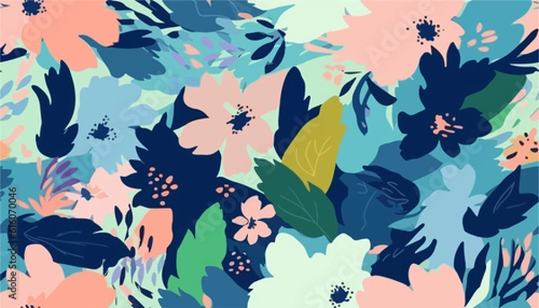 Obraz Hand drawn bright floral abstract print. Artistic seamless pattern. Fashionable template for design