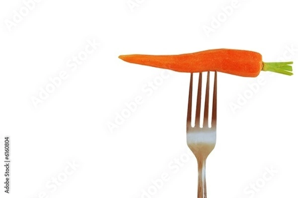 Obraz Carrot on fork, isolated on white