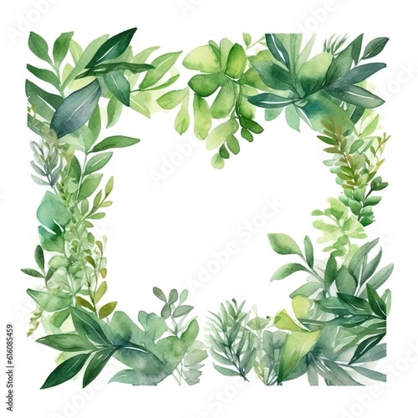 Fototapeta Watercolor decorative frame. Abstract background. Invitation, advertisement, thanks. Ornamental leaves. Generative AI.