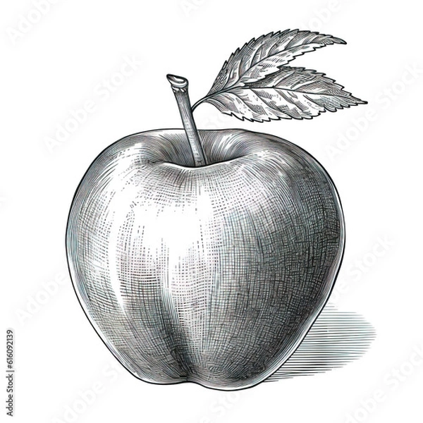 Obraz apple vector illustration engraving isolated on white