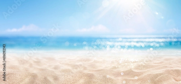 Obraz Piasek z Blue Sea - Letnie zaplecze na plaży z błyszczącymi światłami słonecznymi