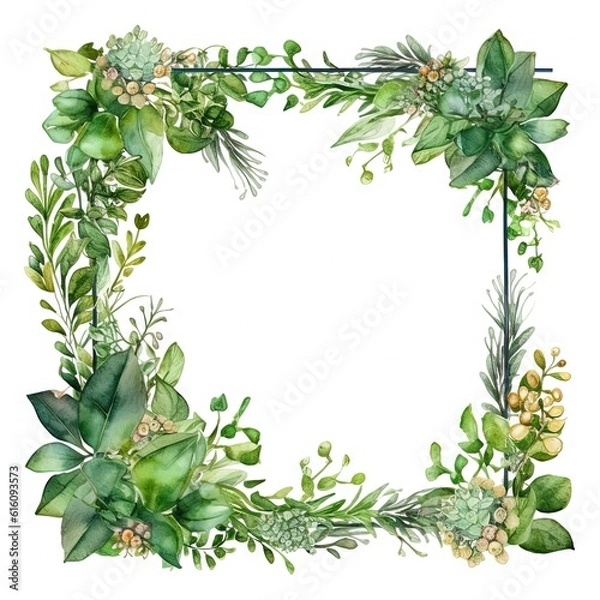 Fototapeta Watercolor decorative frame. Abstract background. Invitation, advertisement, thanks. Ornamental leaves. Generative AI.