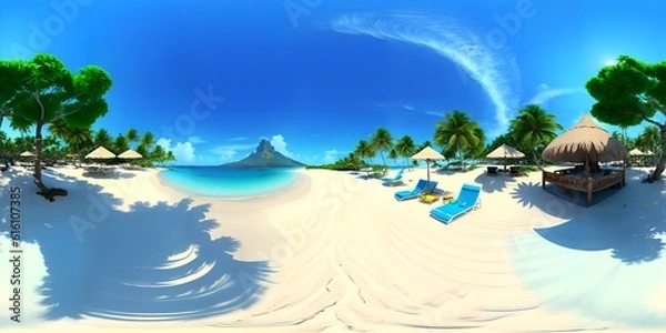 Obraz Full 360 degrees seamless spherical panorama HDRI equirectangular projection of  tropical island beach. Texture environment map for lighting and reflection source rendering 3d scenes.