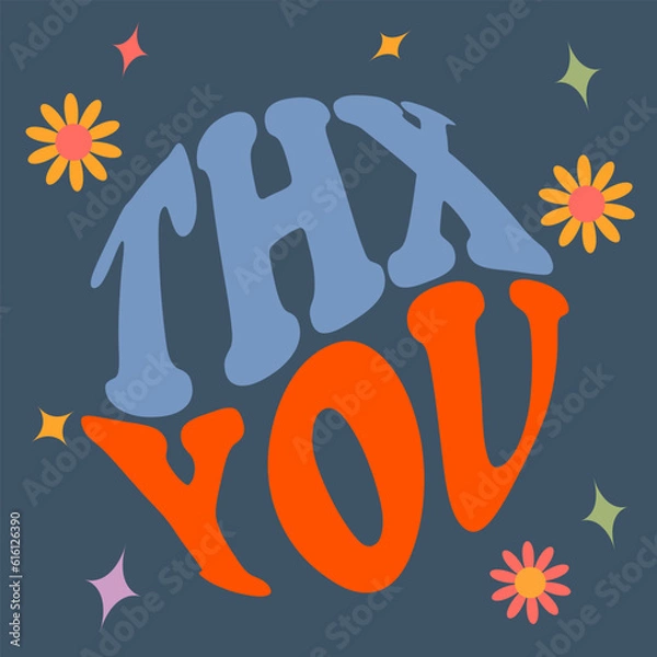 Fototapeta THANK YOU - vector design groovy lettering. Trendy print design for posters, cards, t-shirts. Colorful drawing quote
