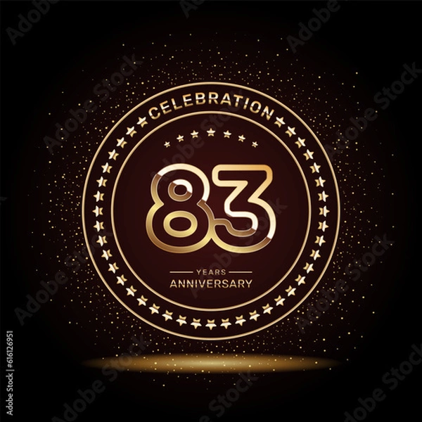 Fototapeta 83 year anniversary logo design with double line numbers in gold color, vector template